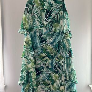 SLNY Green Leaf Print Midi Dress